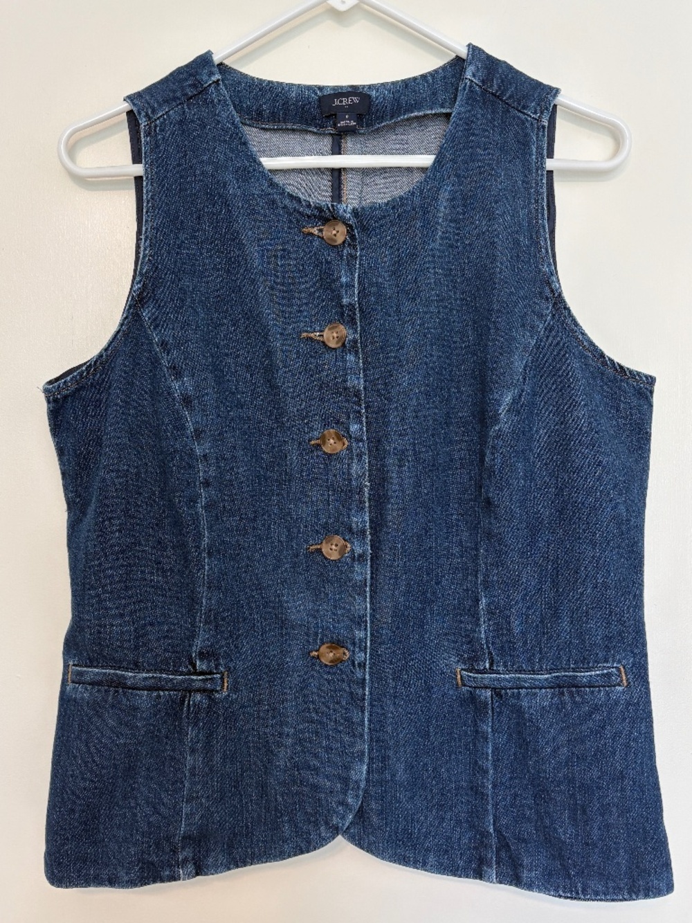 J. Crew #CR132 Women's Long Denim Button-Front Vest Size 8 Blue 2026